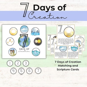Tarjetas imprimibles de los 7 días de la Creación: Tarjetas bíblicas del Génesis (PDF)