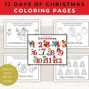 12 Days of Christmas | Coloring | Christmas Coloring Page | Activity Book | Holiday Coloring |