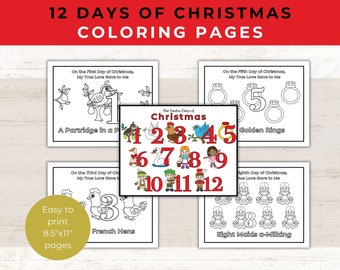 12 Days of Christmas | Coloring | Christmas Coloring Page | Activity Book | Holiday Coloring |