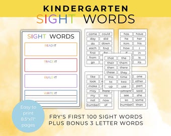 Kindergarten Sight Words | Sight Word Practice | 100 Printable Sight Words | 1st Grade | Sight Word List | Flash Cards |