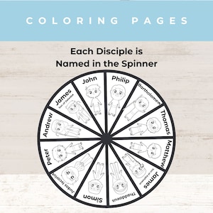 The 12 Disciples Coloring Spinner Wheel Kids Bible Lesson Sunday School Craft 12 Disciples Coloring Pages Bible Story Activity image 4