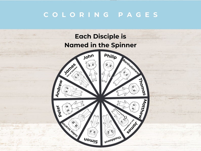 The 12 Disciples Coloring Spinner Wheel Kids Bible Lesson Sunday School Craft 12 Disciples Coloring Pages Bible Story Activity image 4