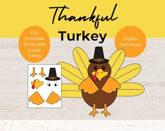 Thankful Turkey Printable | Craft | Thanksgiving Activity for Kids |  Fall Craft | Gratitude Family Thanksgiving | Build a Turkey |