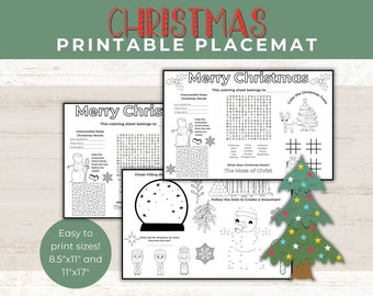 Kids Christmas Activity Printable Placemat | Christmas Coloring Placemat | Holiday Activity Printable Mat | Christmas Play-Doh Mat