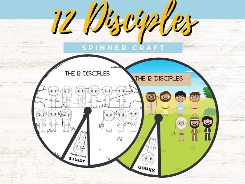 The 12 Disciples Coloring Spinner Wheel Kids Bible Lesson Sunday School Craft 12 Disciples Coloring Pages Bible Story Activity image 1