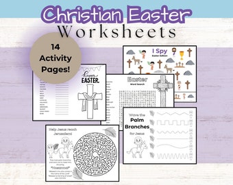 Easter Story Bible Story Activities | Christian Easter Worksheets | Sunday School Craft Activity Pack | He is Risen | I Spy | Word Search |