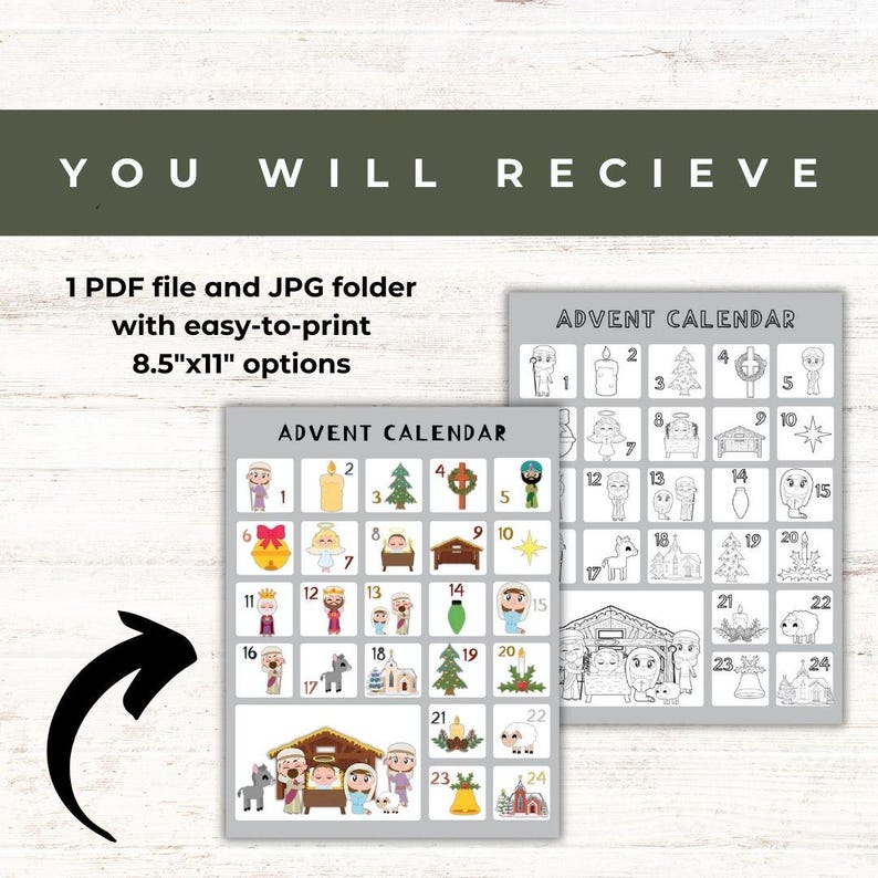 Printable Nativity Advent Calendar for Kids: Christmas Coloring Pages ...