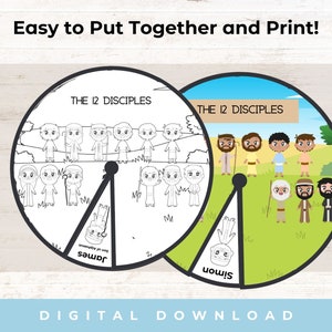 The 12 Disciples Coloring Spinner Wheel Kids Bible Lesson Sunday School Craft 12 Disciples Coloring Pages Bible Story Activity image 2