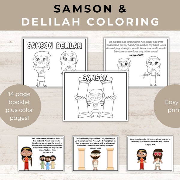 Samson and Delilah | Coloring Pages | Samson Craft | Bible Story Crafts | Sunday School Activity | Activity Pack |