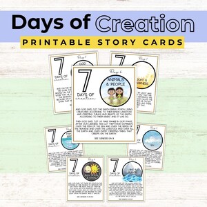 Tarjetas imprimibles de los 7 días de la Creación / Génesis / Escuela Dominical /