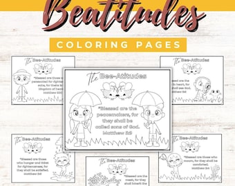 Páginas para colorear de las Bienaventuranzas: Actividad con versículos bíblicos (Descargar PDF)
