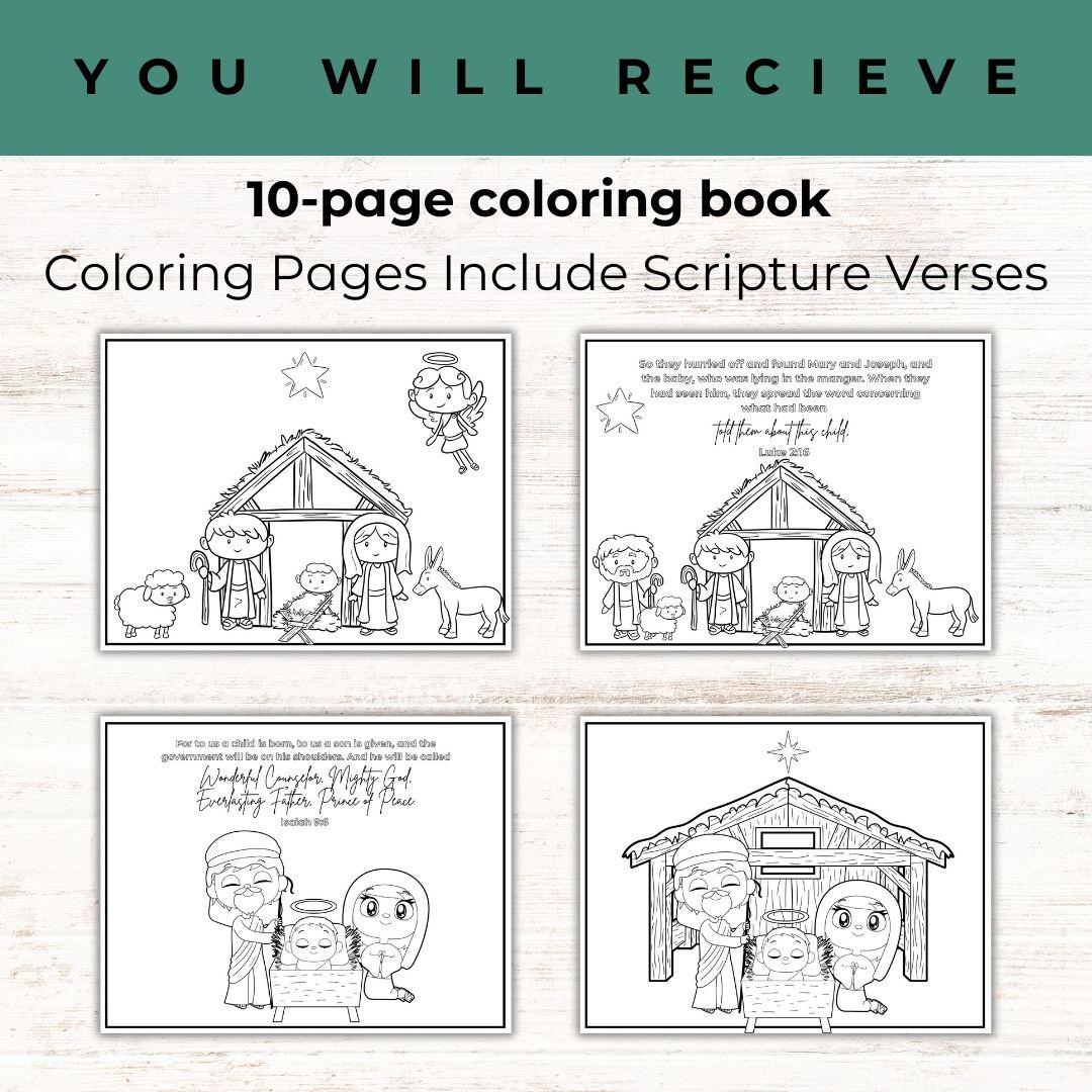 Nativity Scene Coloring Pages: Birth of Jesus, Christmas Story (PDF ...