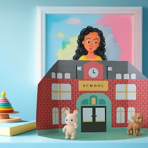 Paper Dollhouse, School Background Scenes, Printable Activity Sheets,  Fun Arts and Crafts Activity for Kids, 3D paper backdrop