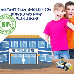 Paper Dollhouse, Police Background Scenes, Printable Activity Sheets,  Fun Arts and Crafts Activity for Kids, 3D paper backdrop