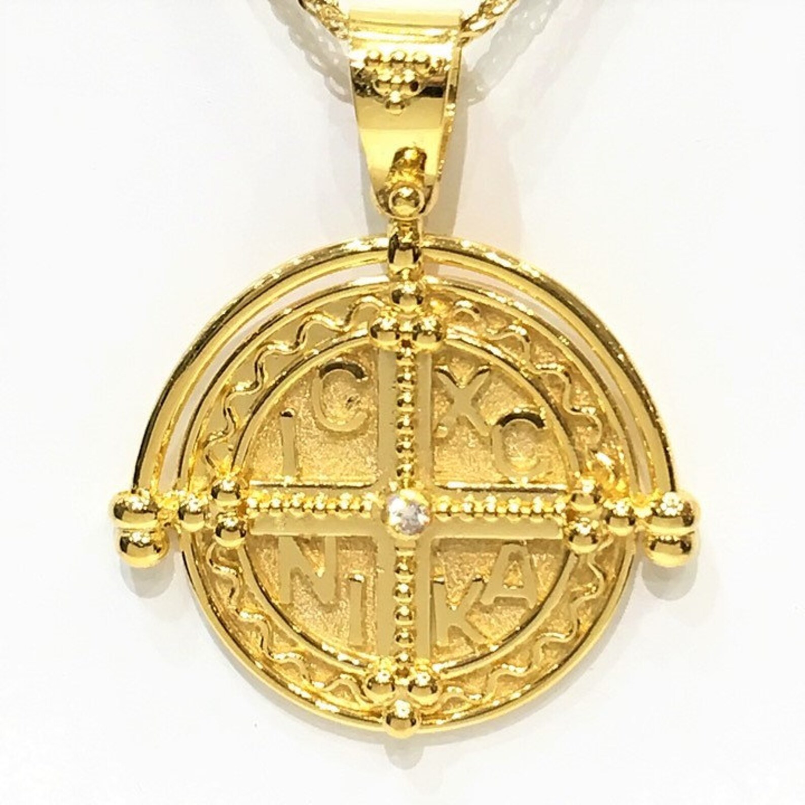 Gold 18K With Diamond Handmade Christian Pendant ICXC NIKA Etsy