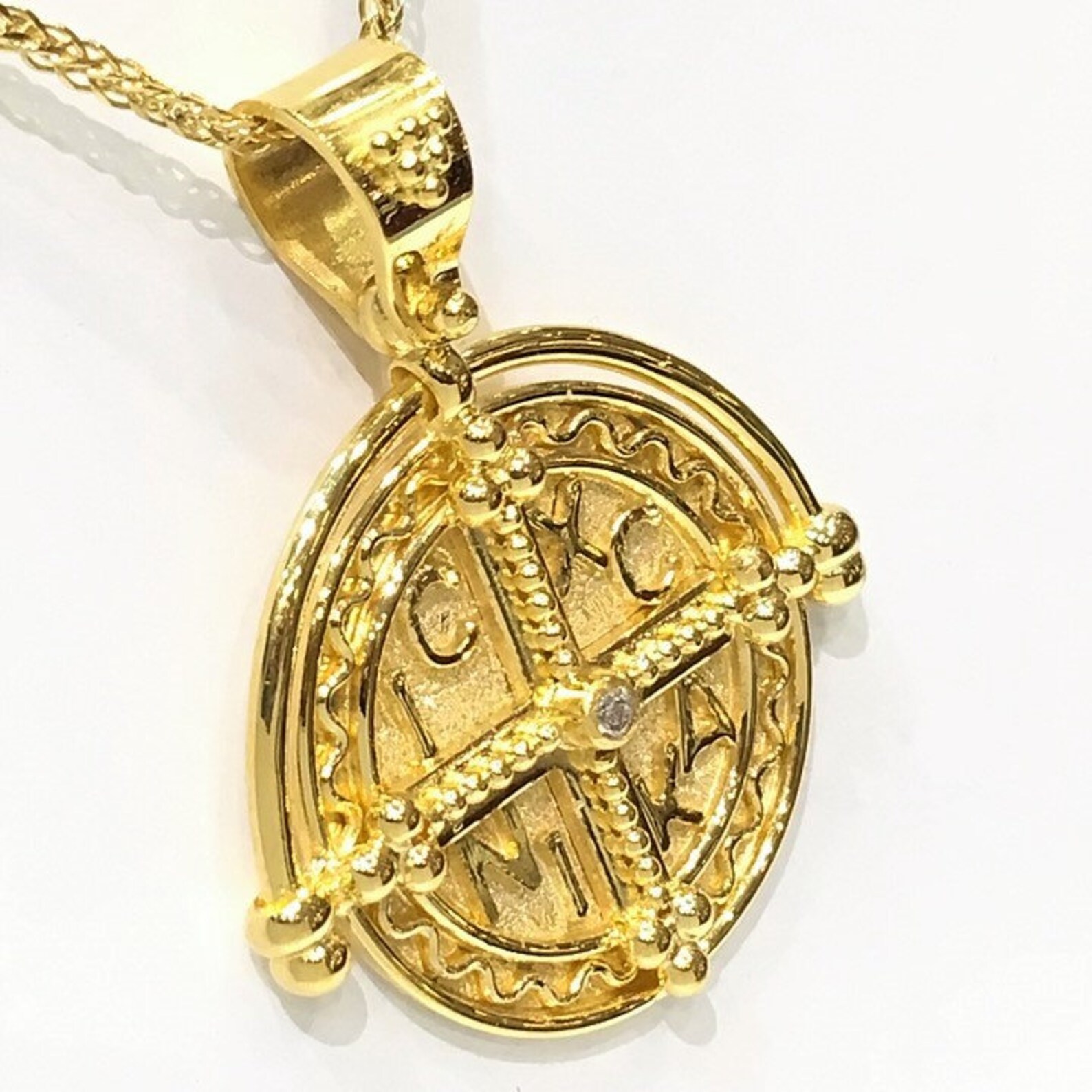 Gold 18K With Diamond Handmade Christian Pendant ICXC NIKA Etsy