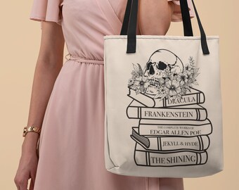 Sac fourre-tout en toile Romans d'horreur - Pile de livres effrayants, sac de bibliothèque