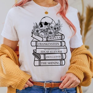 Horror Novels - Spooky Book Stack - Bookish Halloween Tshirt - Classic Horror Literature - Scary Books - Booklover Gift