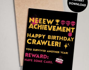 Dungeon Crawler Carl | New Achievement Birthday Card | DCC Birthday Gift | Matt Dinniman LitRPG fans | Bookish Digital Card | print at home