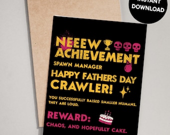 Dungeon Crawler Karl | Neue Achievement Vatertagskarte | DCC Vater Geschenk | Matt Dinniman LitRPG | Digitale Karte für Bücherwurm | Zuhause ausdrucken