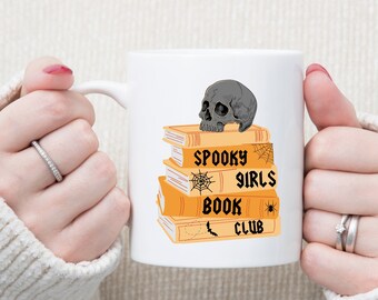 Spooky Girls Book Club Mug - Spooky Book Stack - Bookish Halloween Coffee Mug - Classic Horror Literature - Scary Books - Booklover Gift