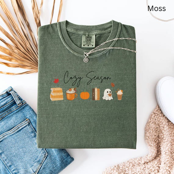 Cozy Season Fall Vibes Shirt, Fall Aesthetic Tee, Pumpkin Spice Book Lover Gift, Cottagecore Autumn Comfort Colors, Book Girlie, Cute Fall