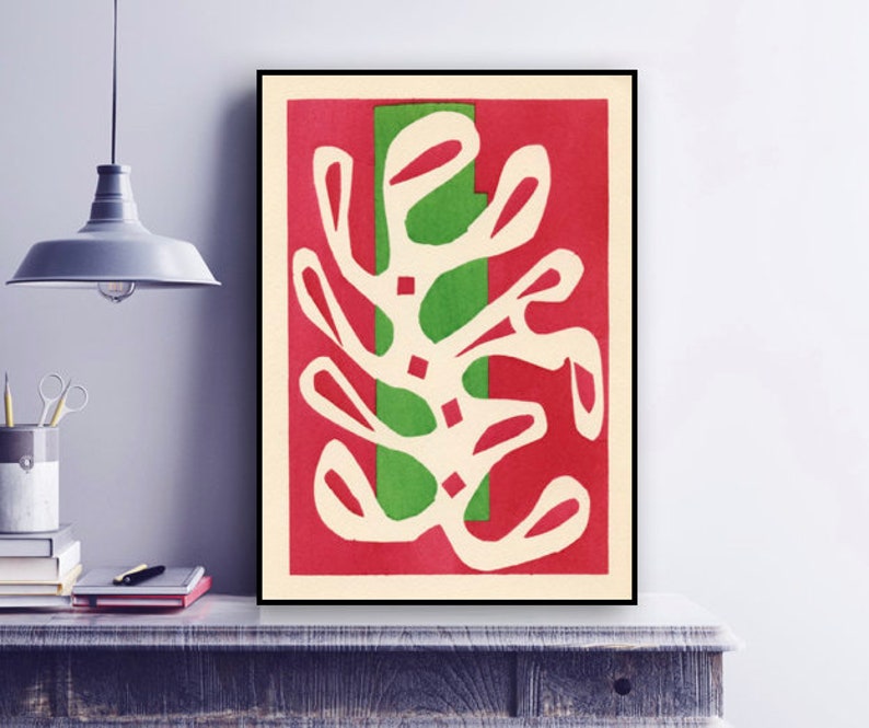 Fine Art Henri Matisse pochoir print /"Algue blanche sur fond rouge/" Wall Decor