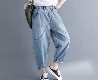 3/4 Light Blue Jeans, 90S Stretch Jeans, Washed Jeans, Blue