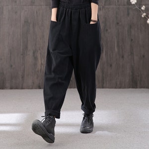 Autumn and winter ladies casual harem pants,large size elastic waist cotton handmade loose pants,solid color overalls,cotton sweatpants