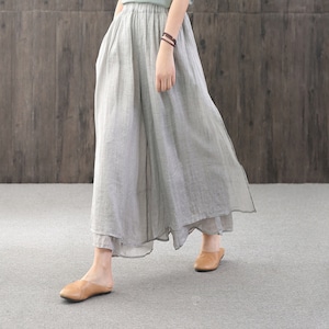 Summer Solid Color Loose Linen Elastic Waist Women's Pants, Summer Gifts for Women image 1