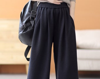 90s Retro High Waist Loose Casual Polyester Fabric women's pants, women trousers, Woven Elastic Waist Ladies Pants, gift for women