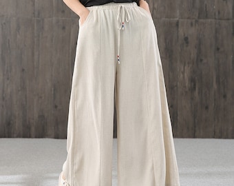 Cropped Wide Leg Pants, Skirt Pants Linen - Linenbee