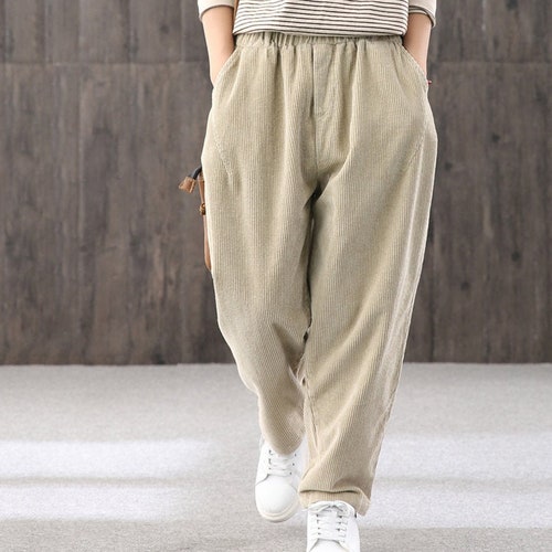 Elastic High Waist Corduroy Women's Harem Pants Large - Etsy