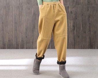 Corduroy High Waist Pants: Handmade Boho Winter Trousers