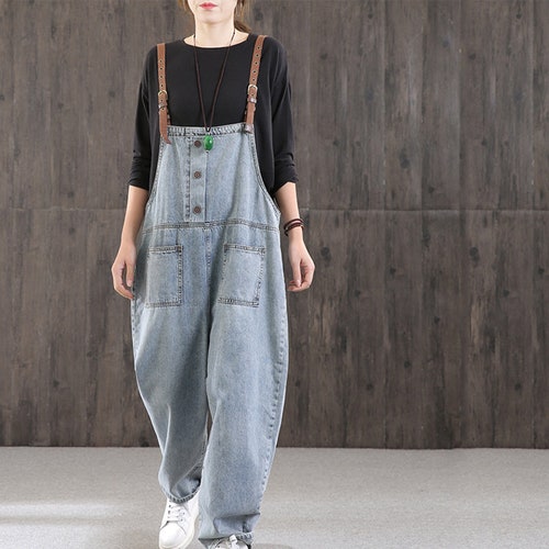 Blue Overallswomen Casual Denim Overalls Cotton Jumpsuits Bib - Etsy