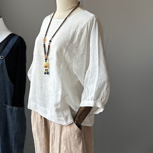 Oversized Linen Blouse: Women&#39;s Half Sleeve Top, Custom Plus Size Clothing
