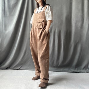 Handmade Linen Overalls: Retro Casual Jumpsuit with Pockets