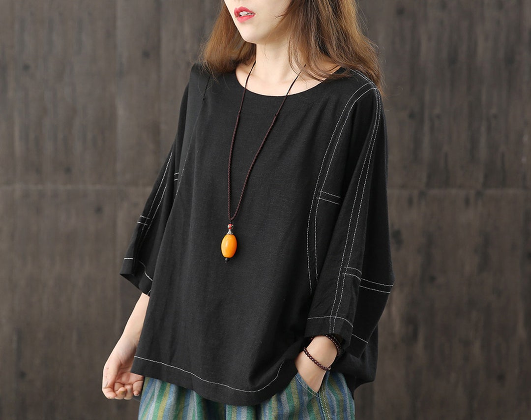 Vintage Shirt,loose Tops,summer Tops,large Size Tops,black Top,ladies