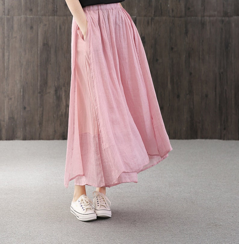Summer Solid Color Loose Linen Elastic Waist Women's Pants, Summer Gifts for Women image 5