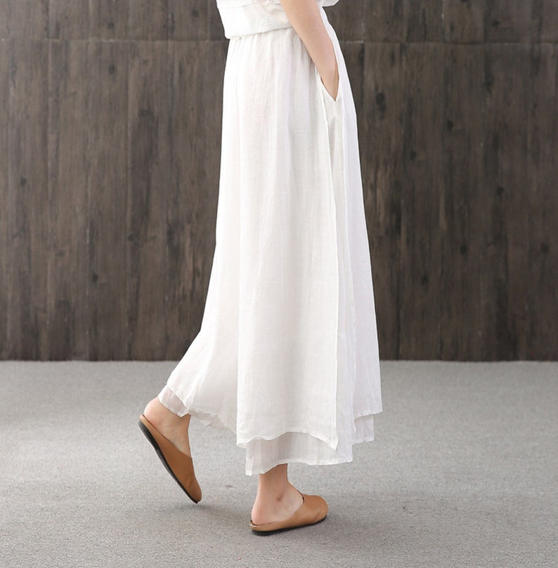 Summer Solid Color Loose Linen Elastic Waist Women's Pants, Summer Gifts for Women image 9