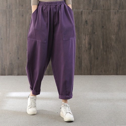 Spring high waist loose casual pants,black large size elastic waist pants,women casual pants,purple plus size casual pants,loose women pants