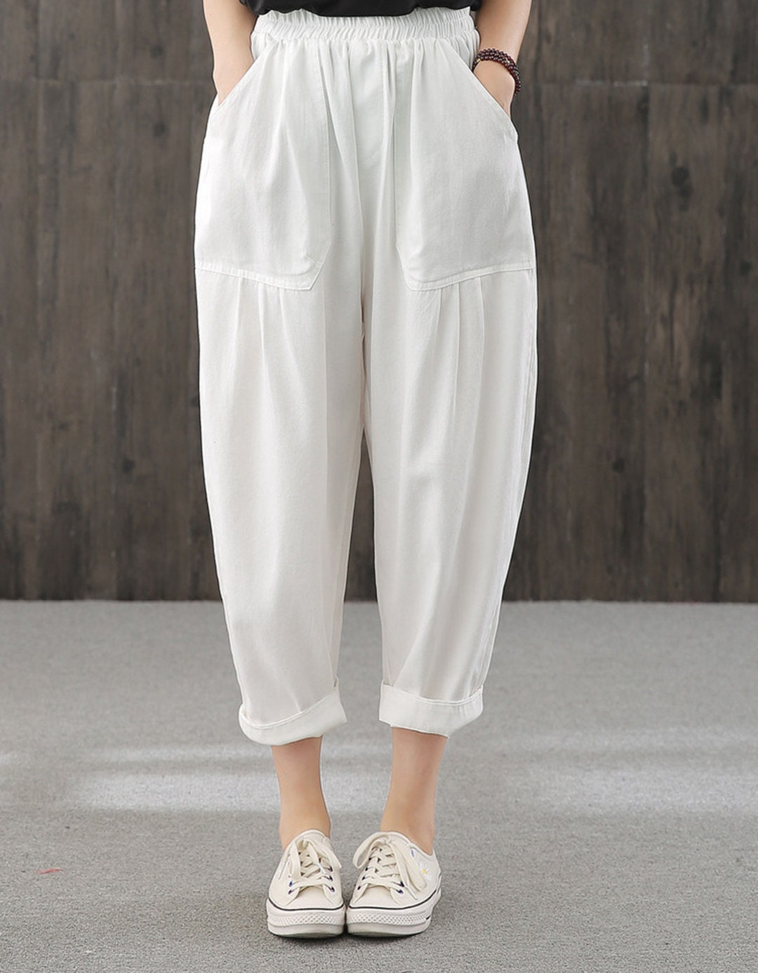 1990s Euro white Linen Trousers Linen White Vintage M 00s Summer