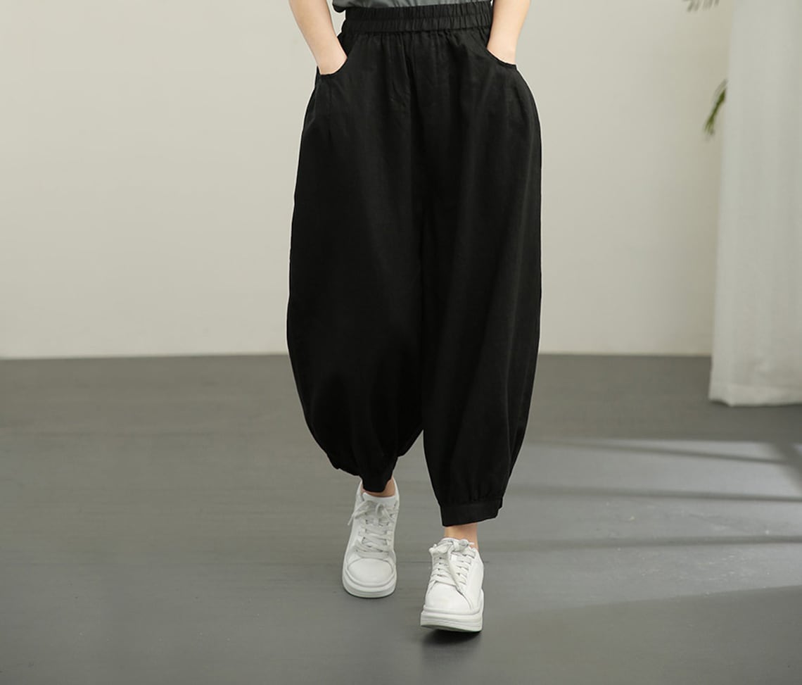 Women Summer Pure Color 100 Linen Harem Pants 7