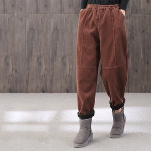 Handmade loose large size warm corduroy harem women&#39;s pants, 90S vintage thick corduroy women&#39;s pants, gifts for her