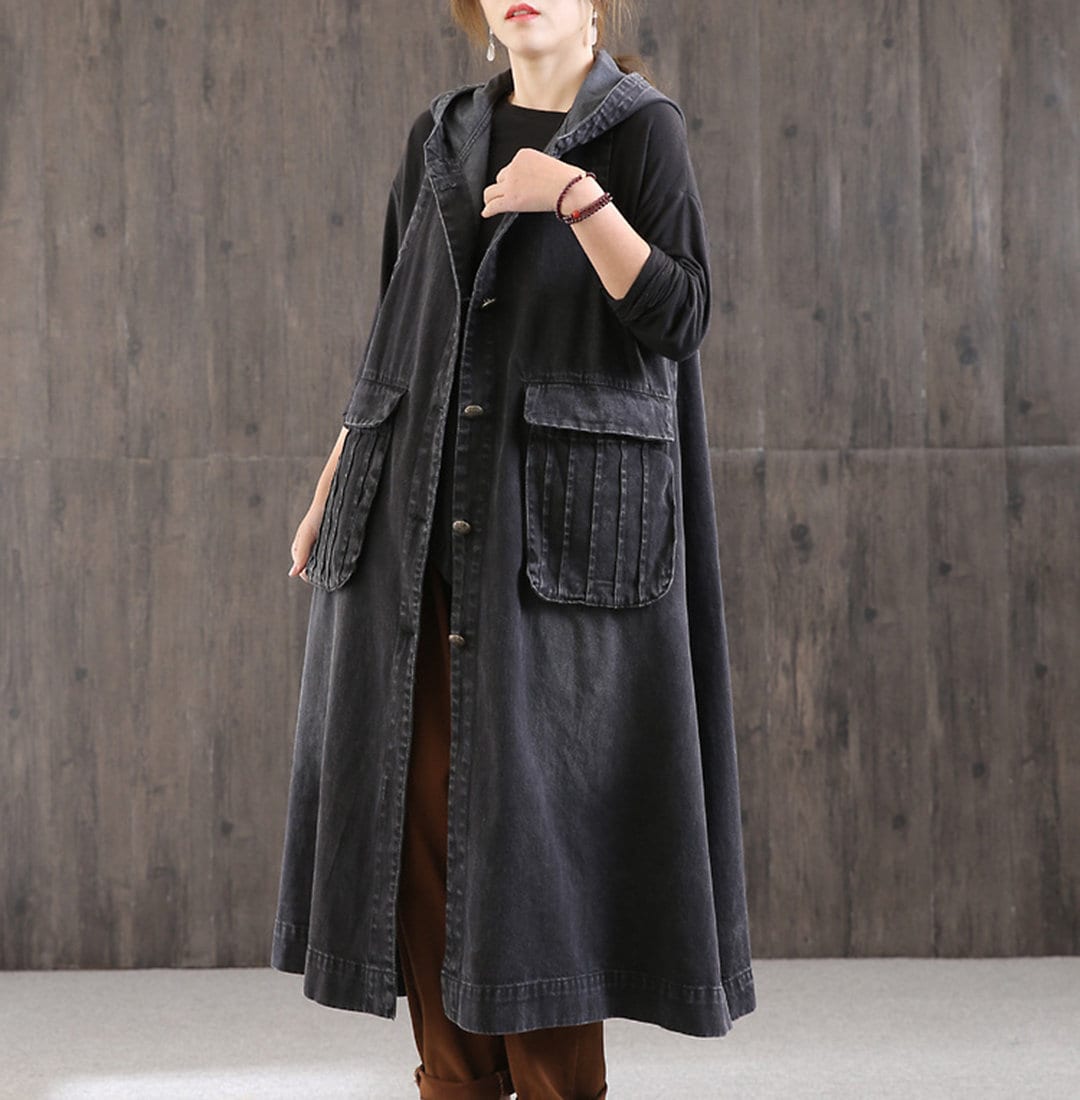 Large Size Sleeveless Hooded Coat, Mid-length Women's Coat