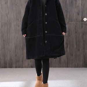 women's Winter long retro corduroy hooded casual coat, handmade large size loose coat, thick warm coat, 90S corduroy loose trench coat image 10