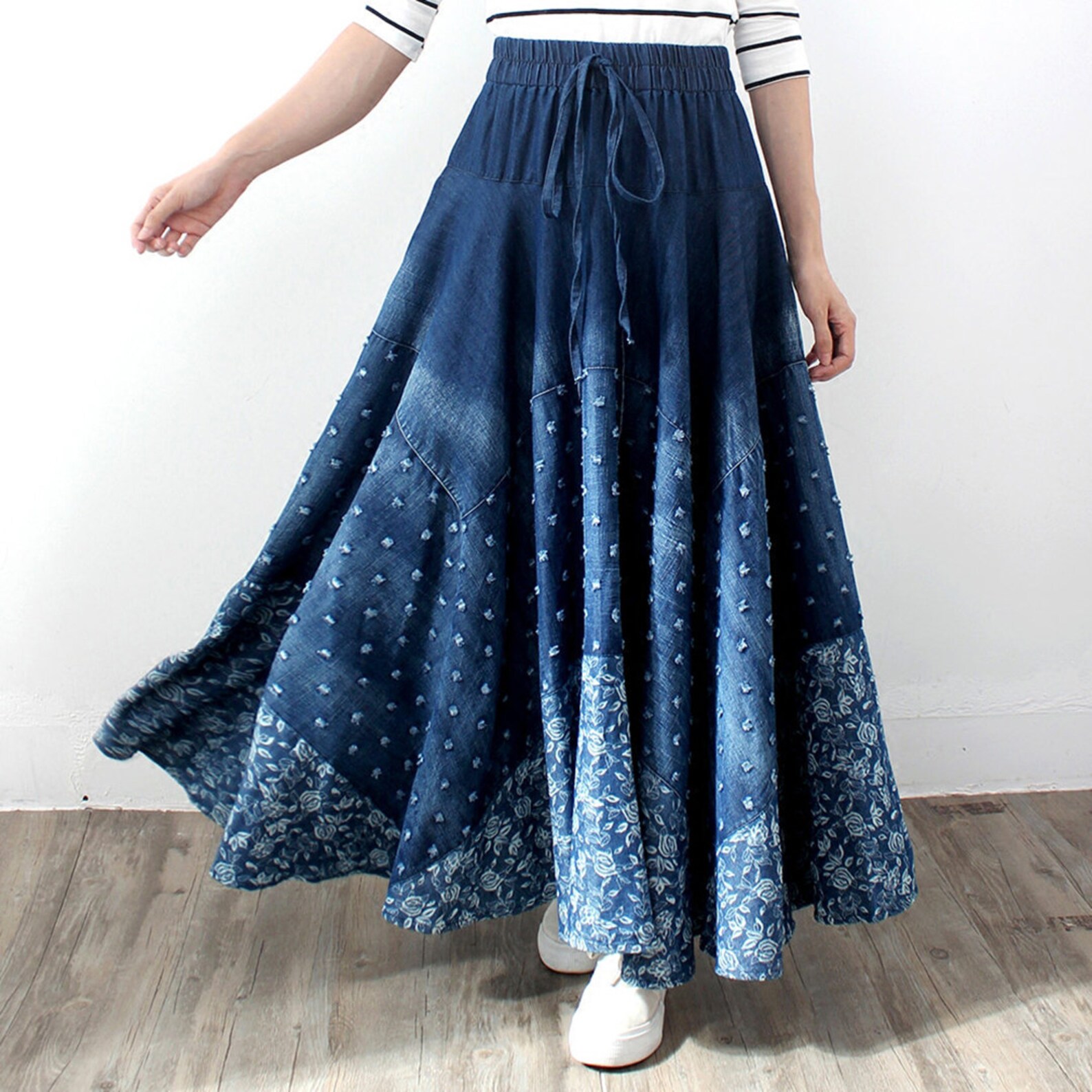 Patterned Denim Skirt for Summer Boho Denim Skirt Birthday Etsy