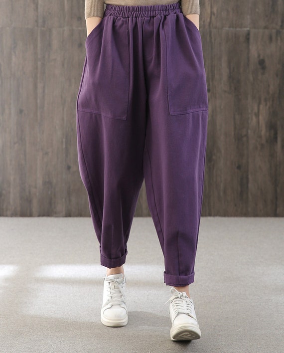 Spring High Waist Loose Casual Pants,black Large Size Elastic Waist Pants,women  Casual Pants,purple Plus Size Casual Pants,loose Women Pants 