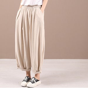 Linen Cotton Palazzo Pants • Spring Summer Solid Color • Bohemian High Waisted Wide Leg • Breathable Relaxed Fit • Beach Cover Up