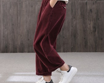 Autumn loose slacks,women&#39;s corduroy high waist pants,high waist harem pants,striped harem pants,Women&#39;s corduroy casual pants,Woman&#39;s gift